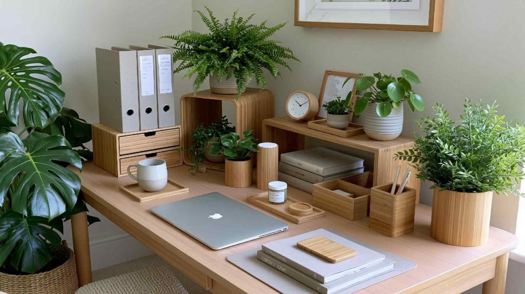 DIY desk organiser ideas bamboo storage plants