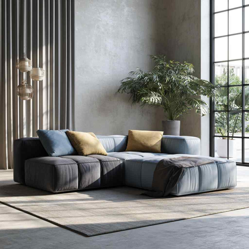  Blue and charcoal dual tone modular sofa