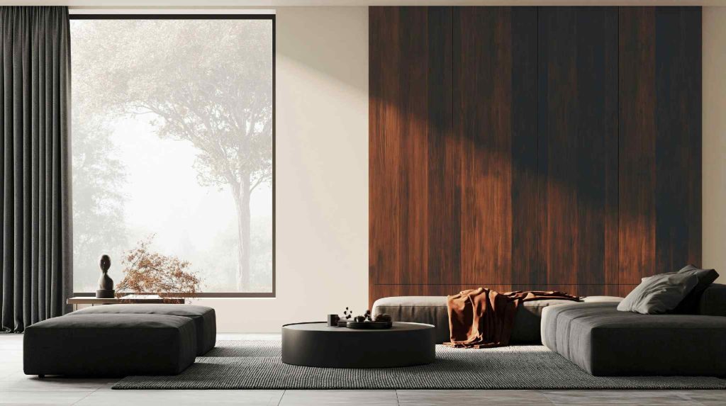 Charcoal modular sofa in apartment living room