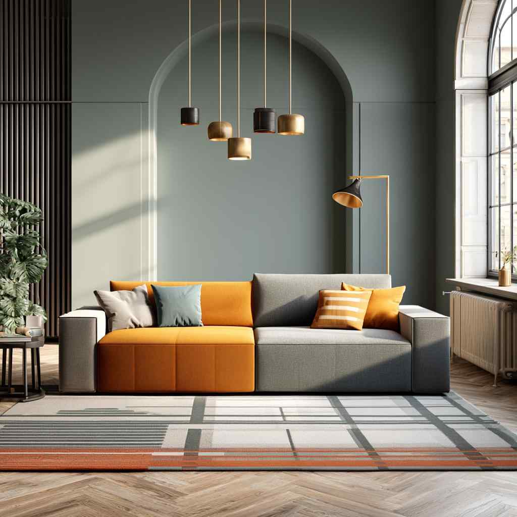 Mustard and grey dual tone sofa living room