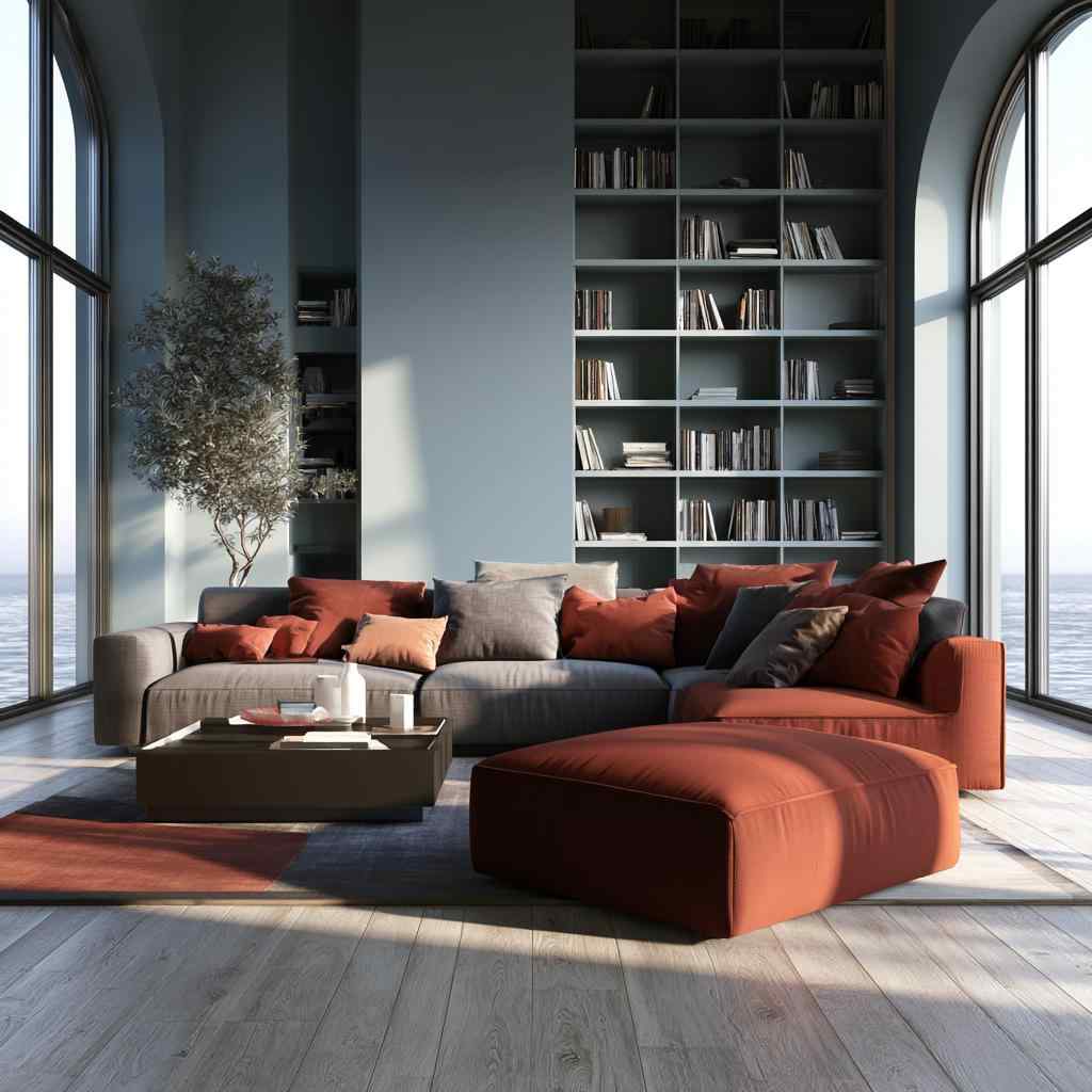  Terracotta and grey dual tone sofa set