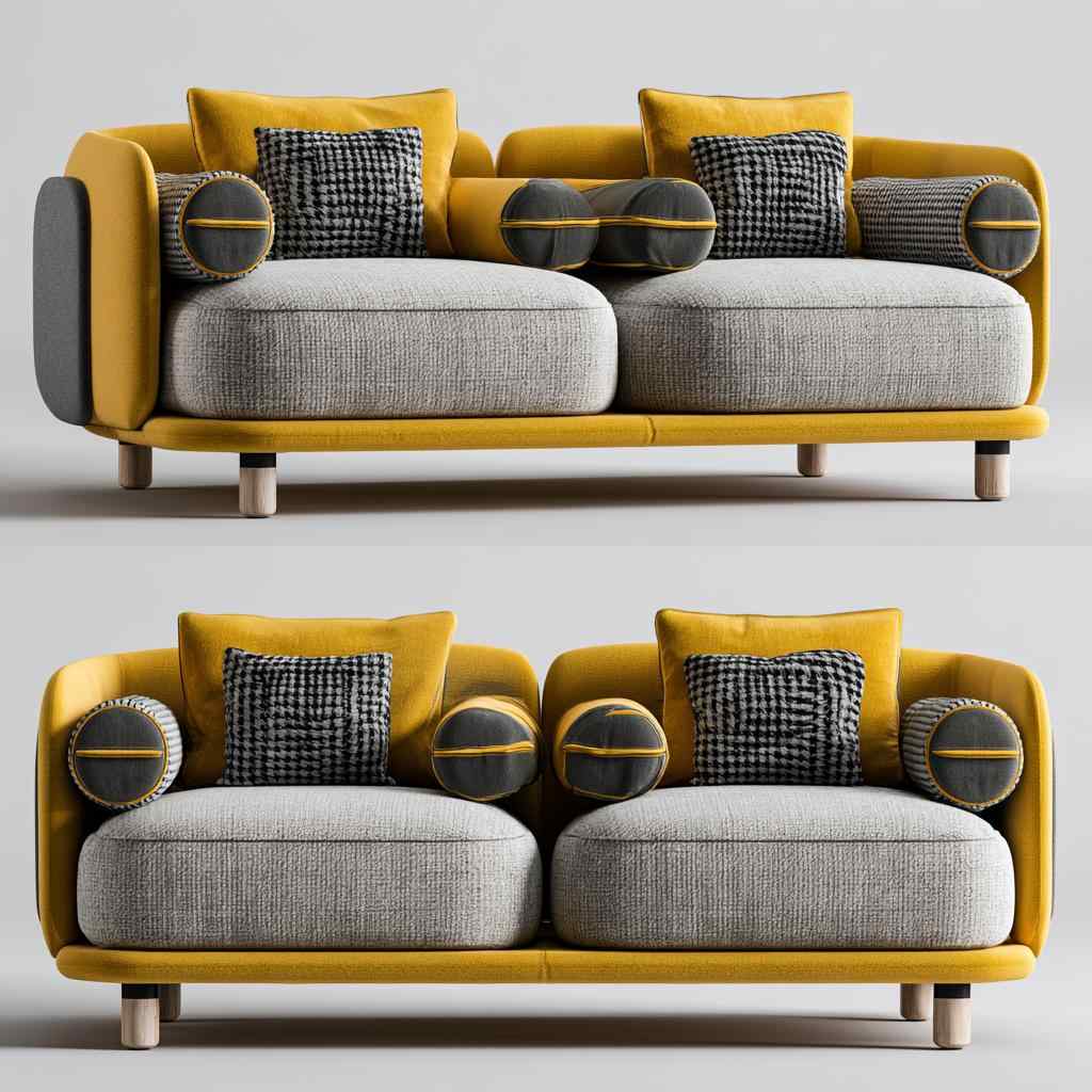 Yellow and grey dual tone sofa cushions