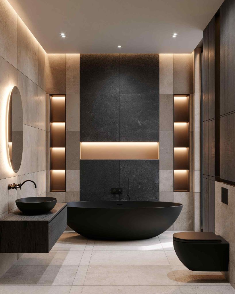  Bathroom ceiling lights design with backlit alcoves