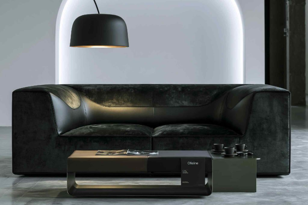 Modern black sofa design in velvet finish