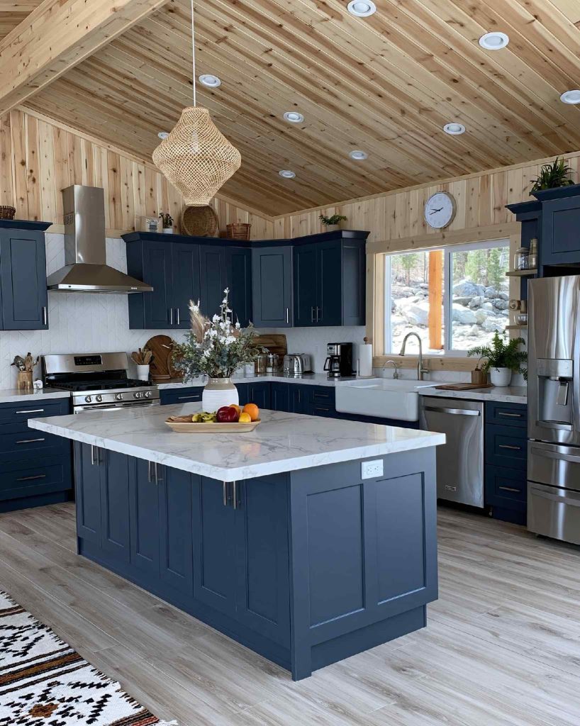 Classic kitchen design with navy blue shaker cabinets