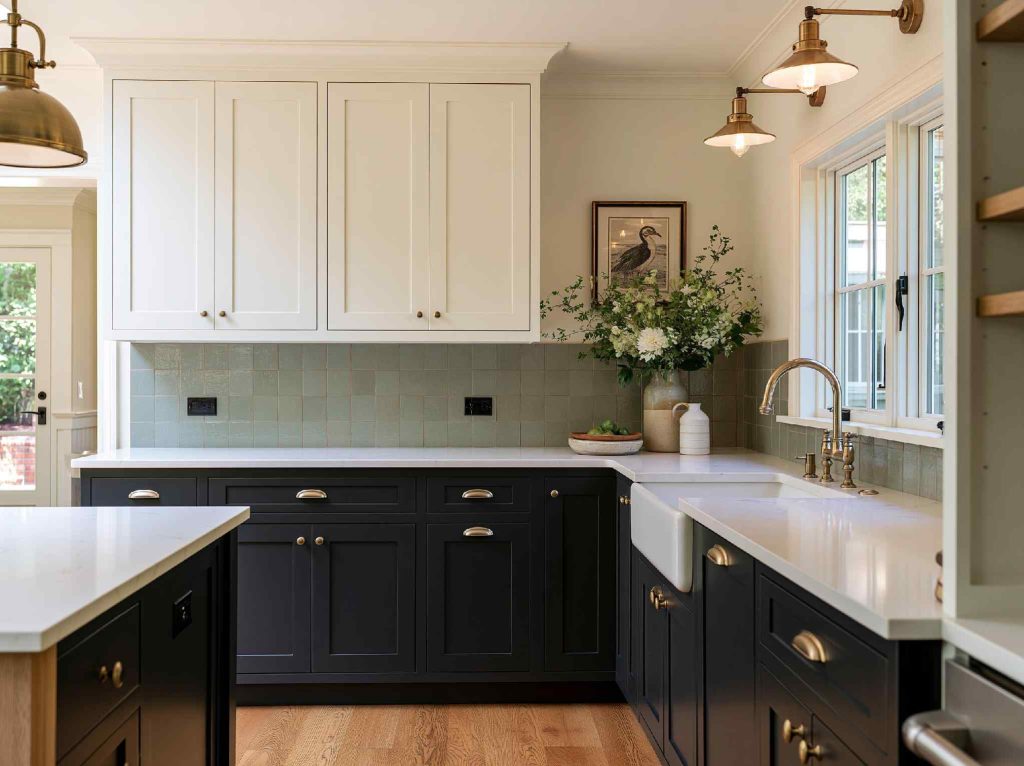  Classic kitchen design navy and white cabinets