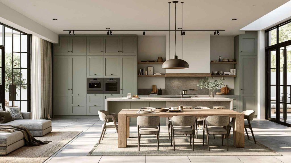 Classic kitchen design with sage green cabinets