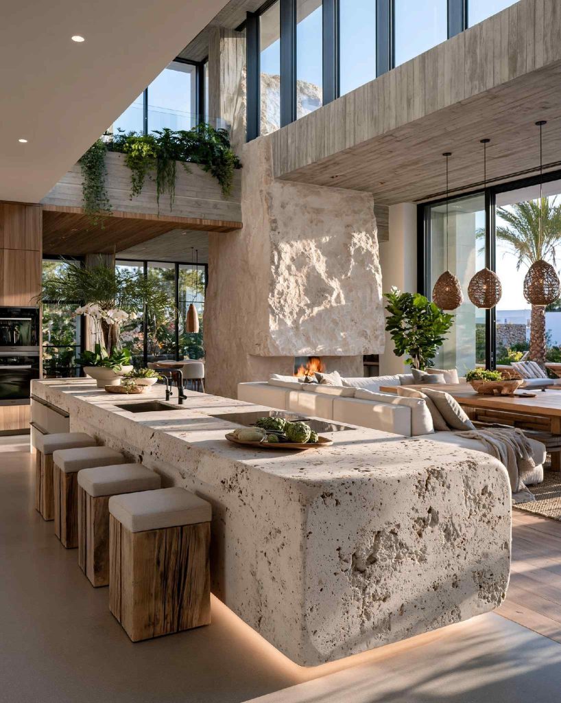 Stone island American kitchen open living layout