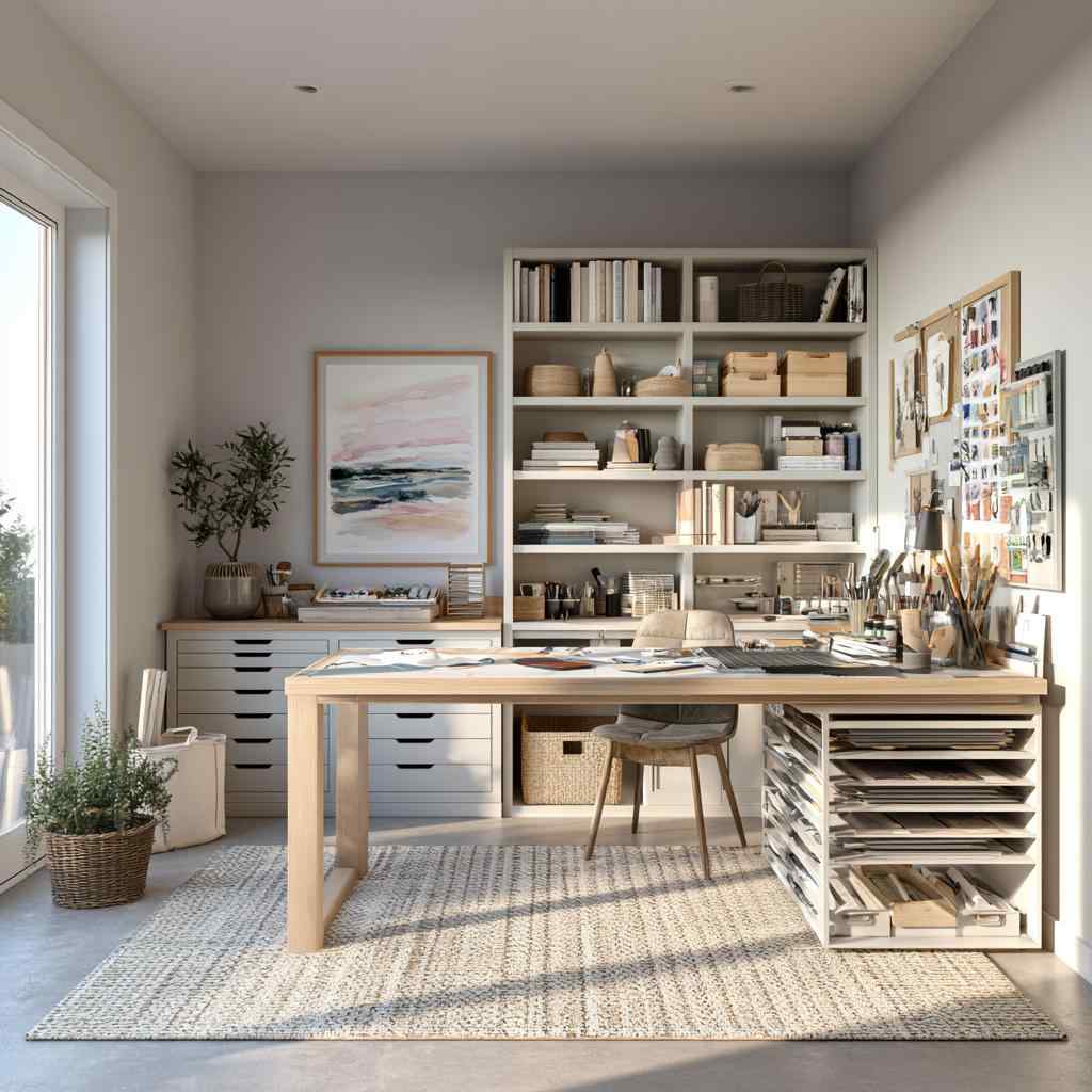 Art craft room decoration with storage worktable