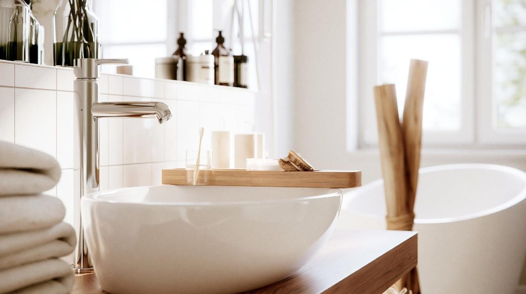 Spa bathroom decor vessel sink candles