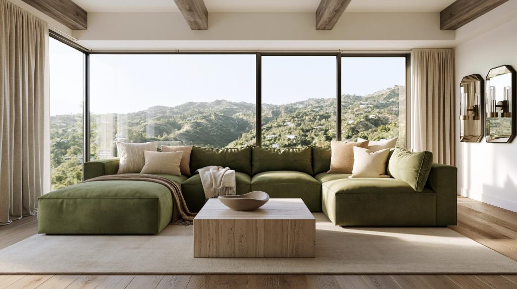 Olive green luxury U-shaped sofa living room