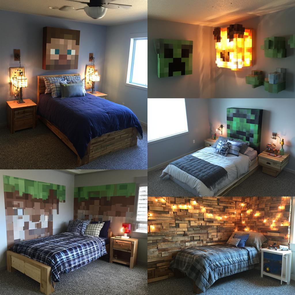  Minecraft bedroom accessories with pixel art string lights