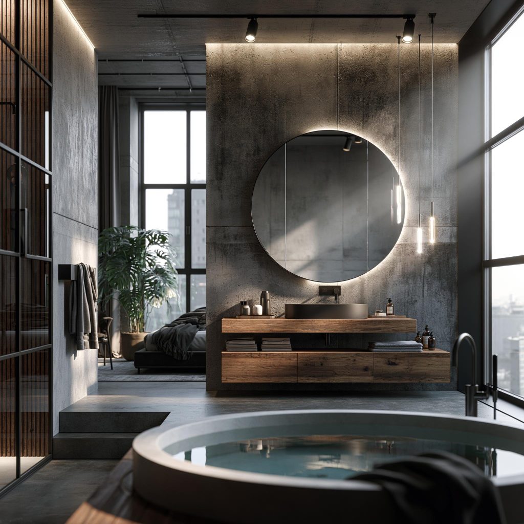 Modern bathroom decor concrete wood vanity