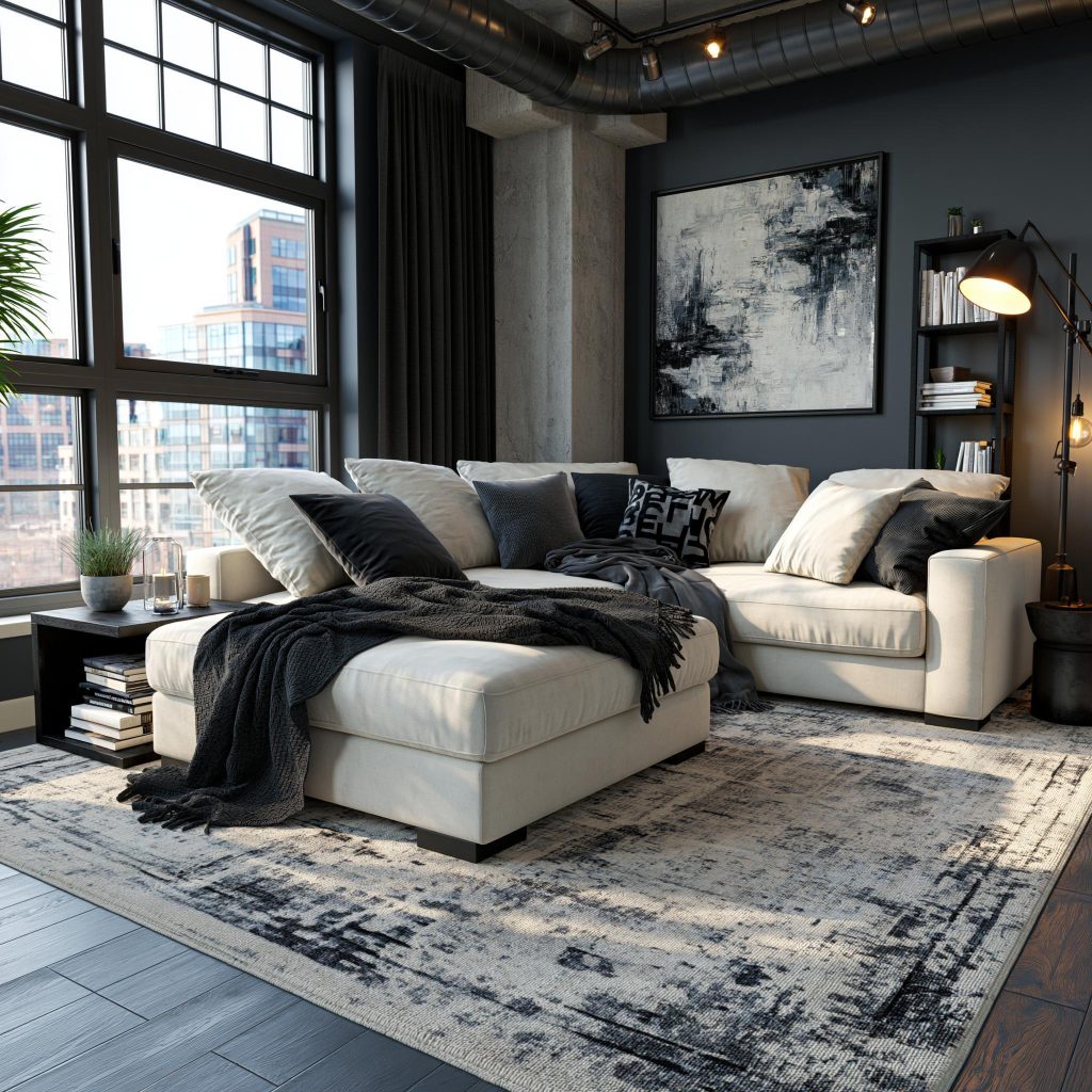 Modern cream U-shaped sofa city apartment