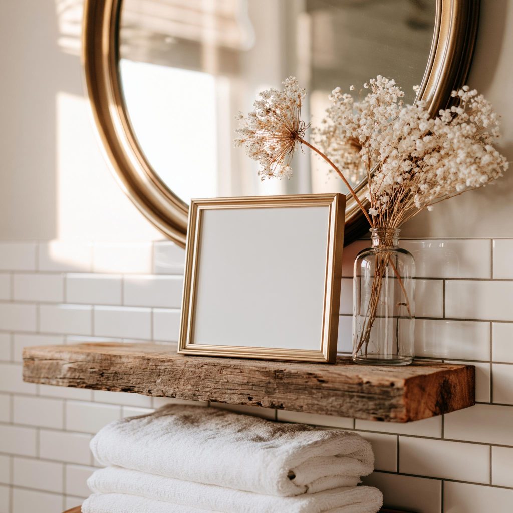 Cosy bathroom decor towels dried florals