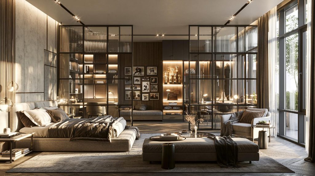 Metal glass partition room divider bedroom