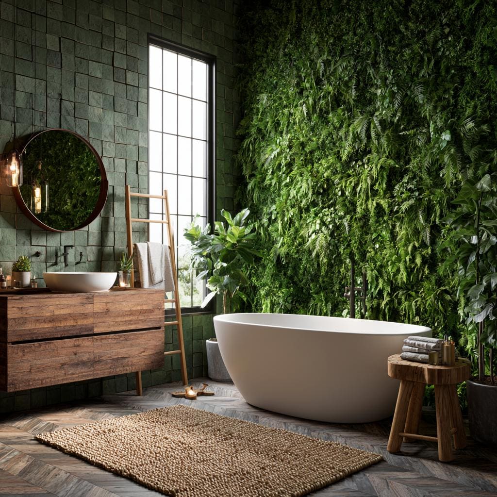 Grass wall design bathroom greenery