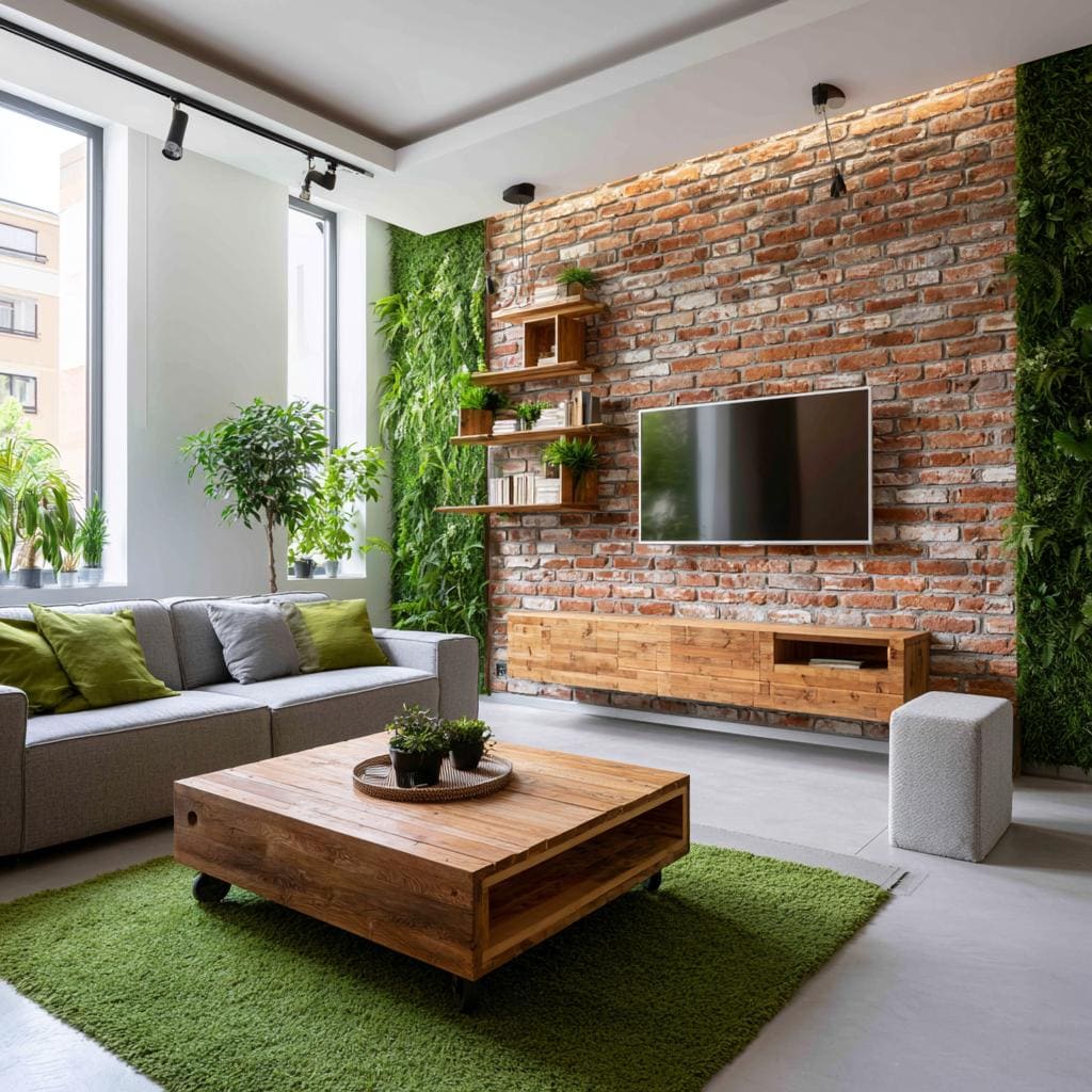 Grass wall design behind TV unit