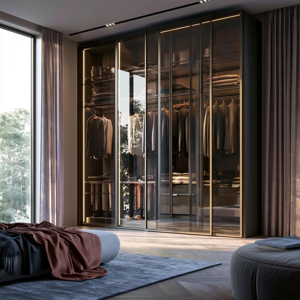  Bronze-framed aluminium almirah design with LED lighting