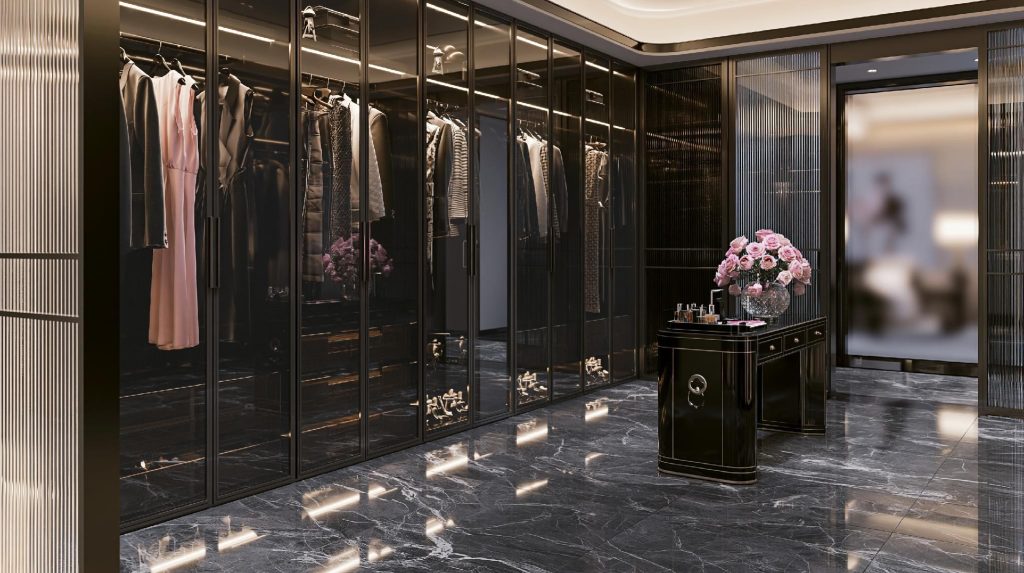 Luxury glossy black aluminium almirah design
