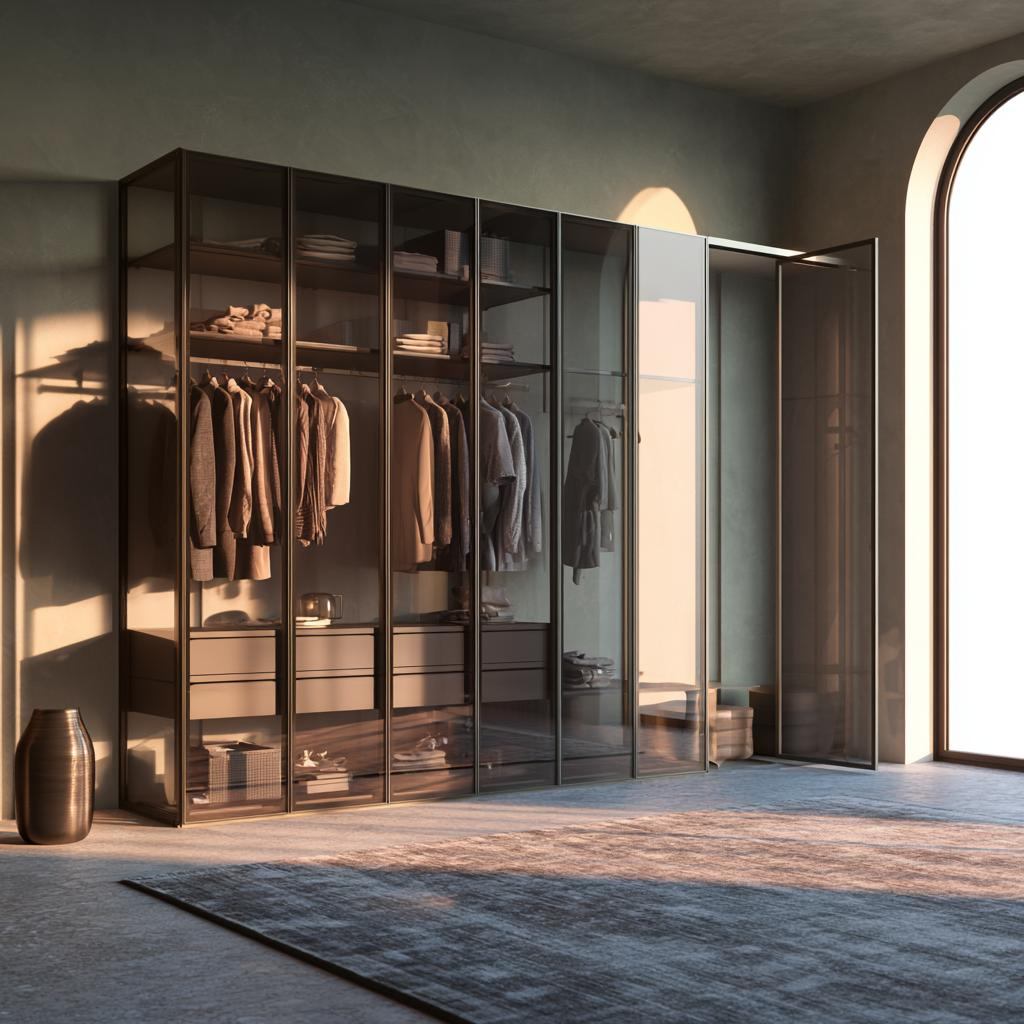 Hinged glass aluminium almirah door design