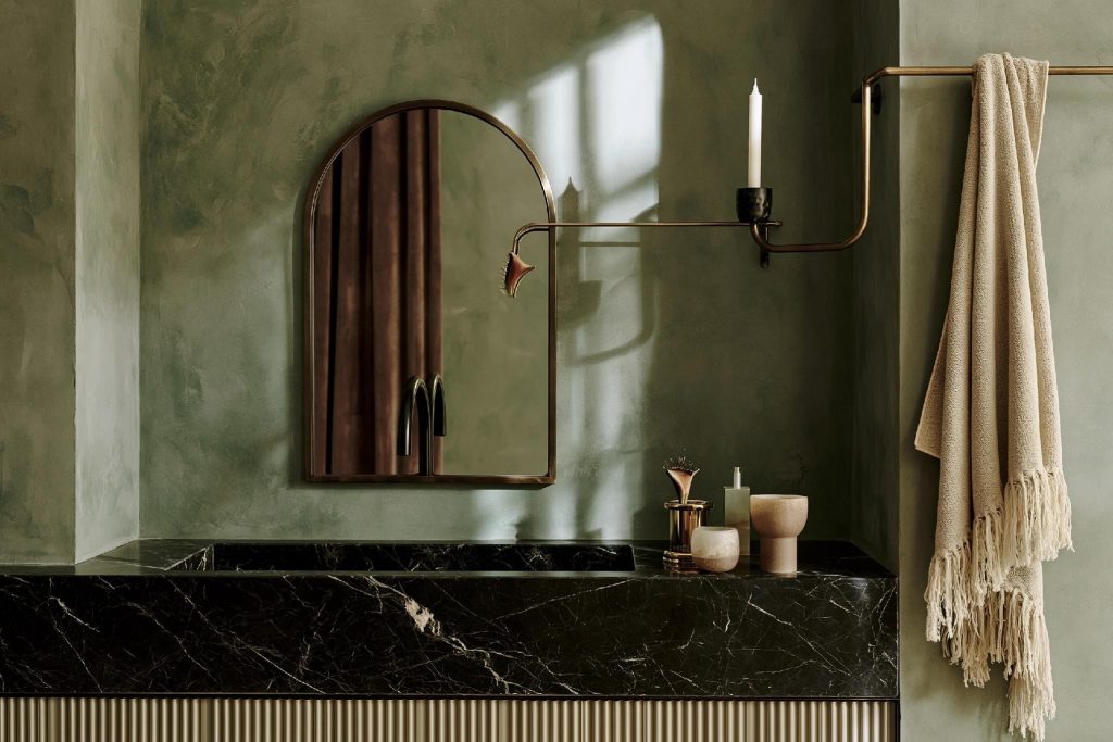  Brass towel rack green marble vanity