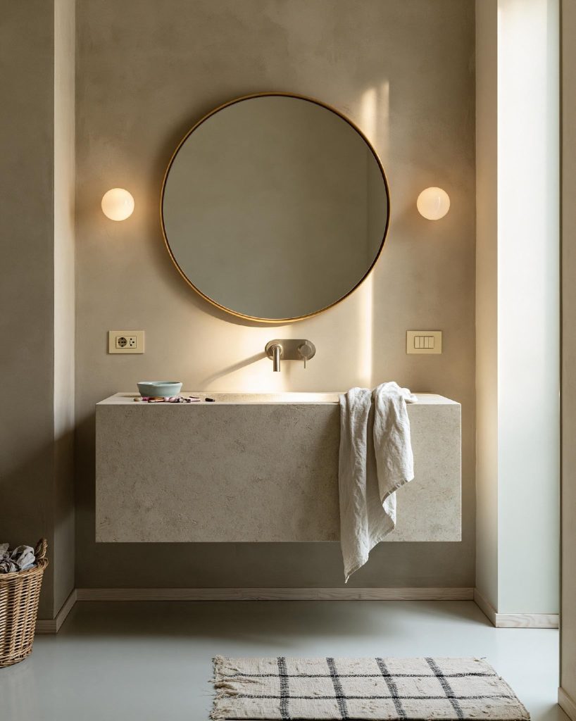 Stone floating vanity compact bathroom design