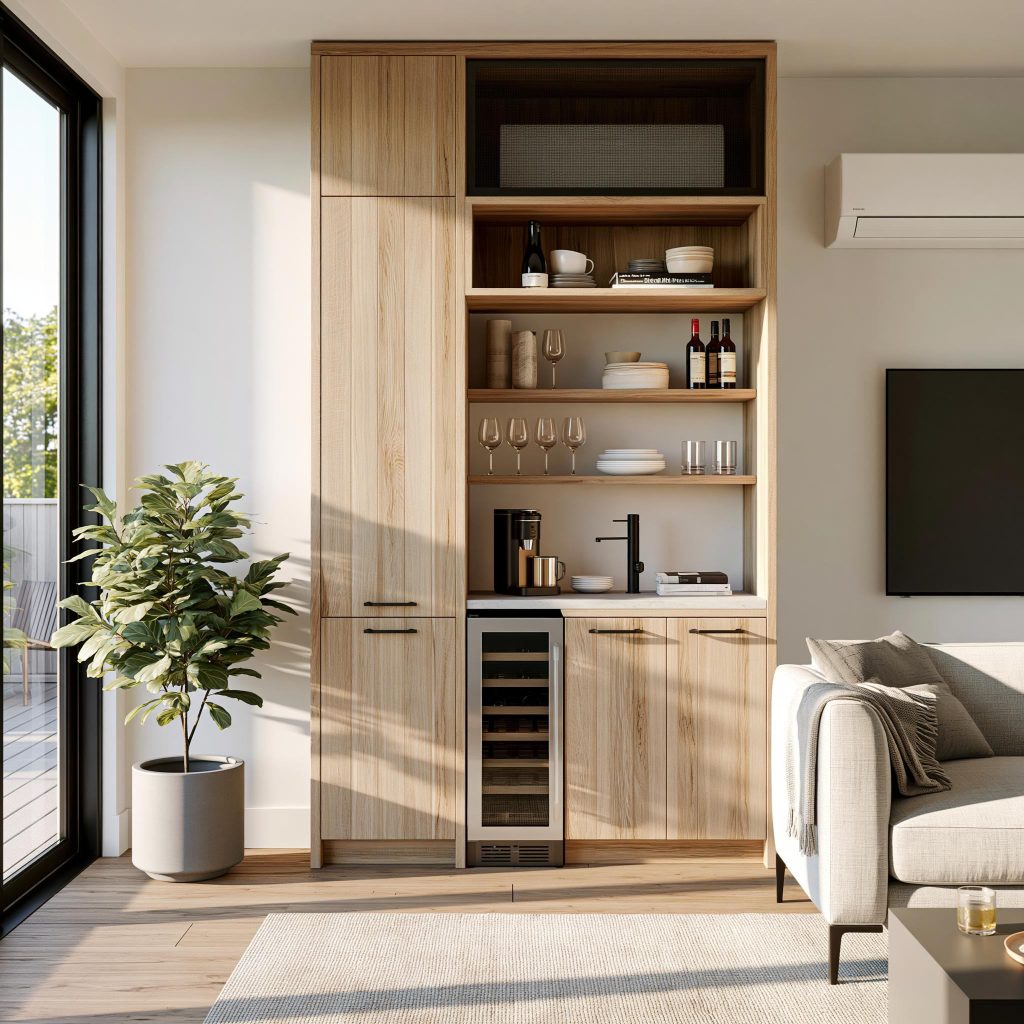 Wooden corner cabinet design for living room