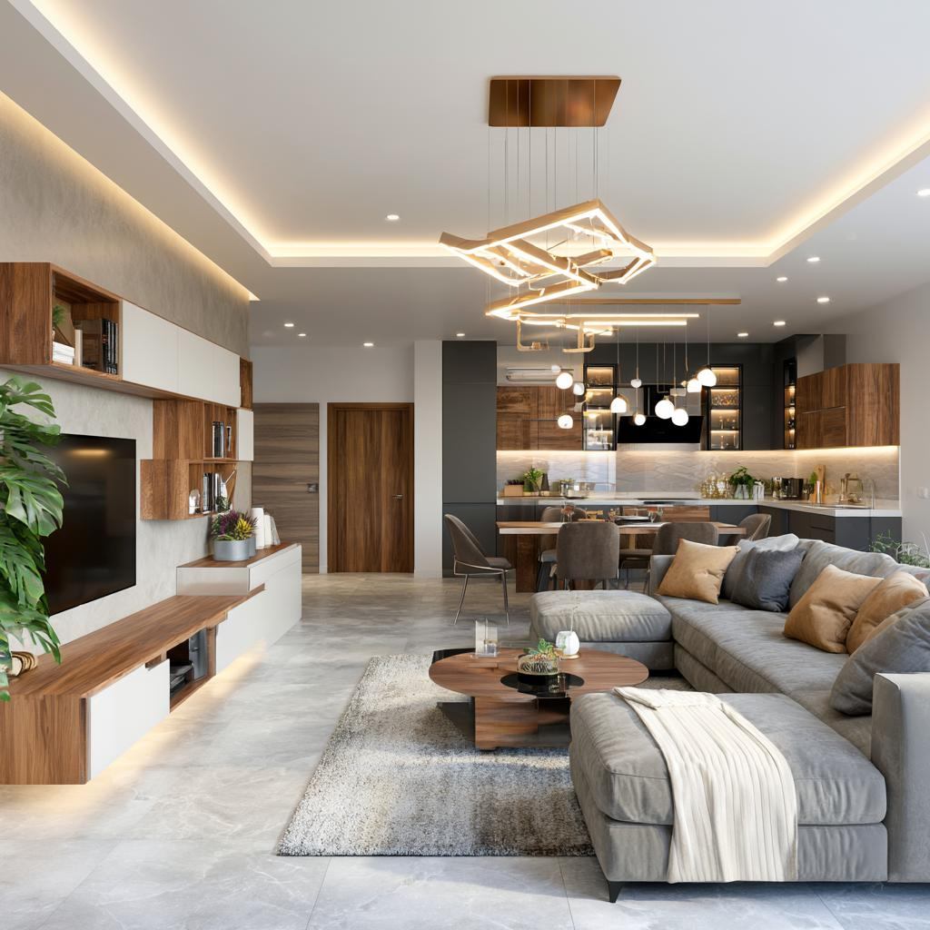 False ceiling L-shaped living room design