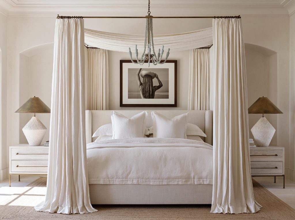  Four poster bed design ceiling height canopy curtains