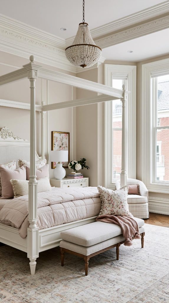 Four poster bed design scale white wooden frame