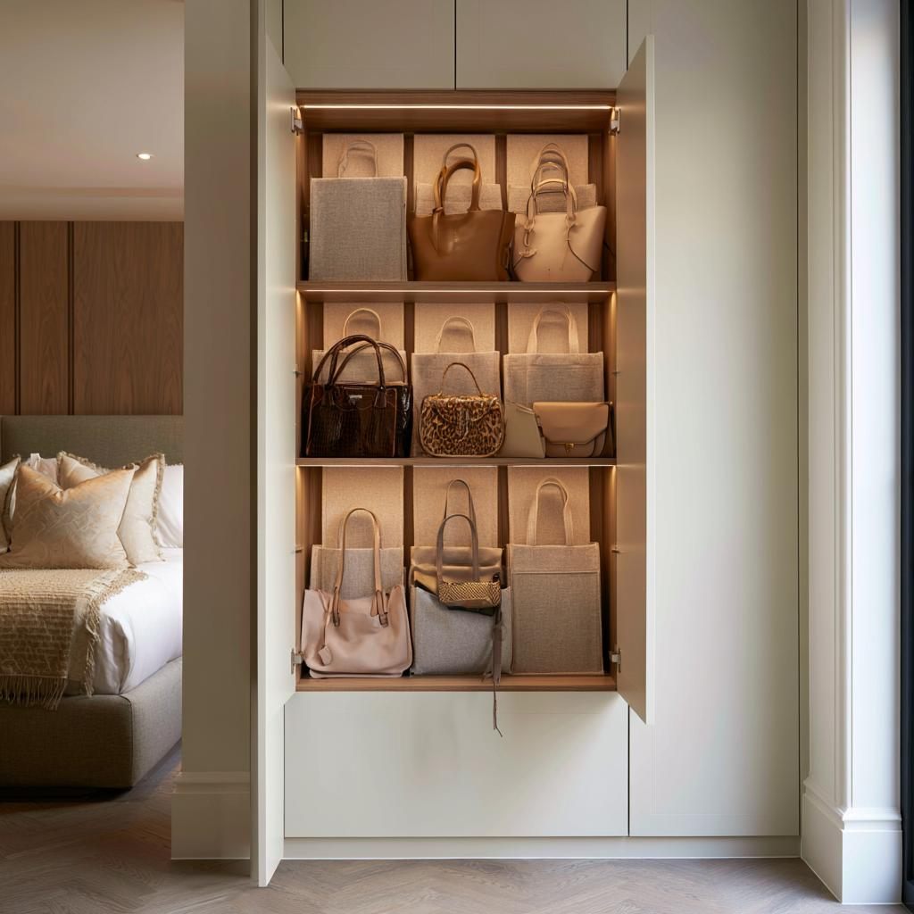 Lit cubby handbag storage wardrobe