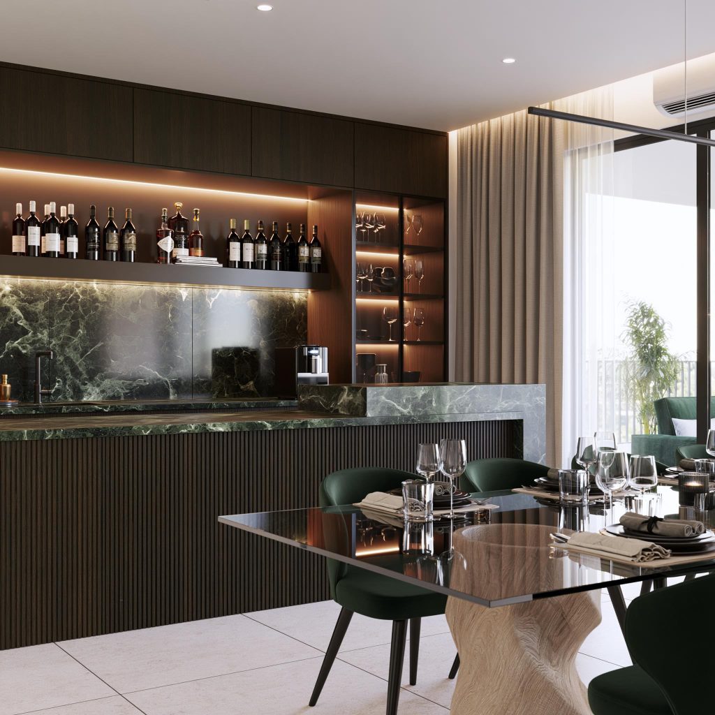 Kitchen bar counter design with marble countertop