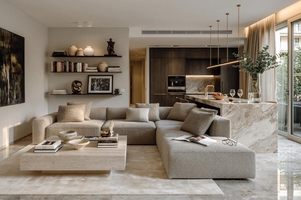  Living room cabinet design with open shelving