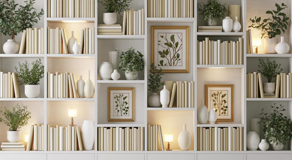 Styled living room cabinet with open shelves