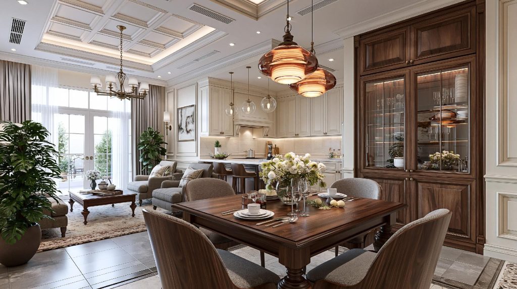 Traditional L-shaped living room dining zone