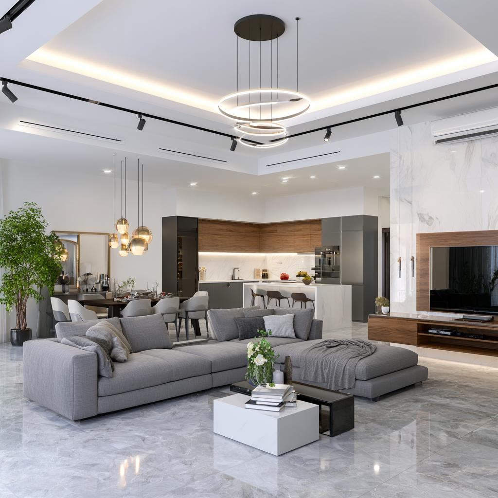  L-shaped living room interior design zones
