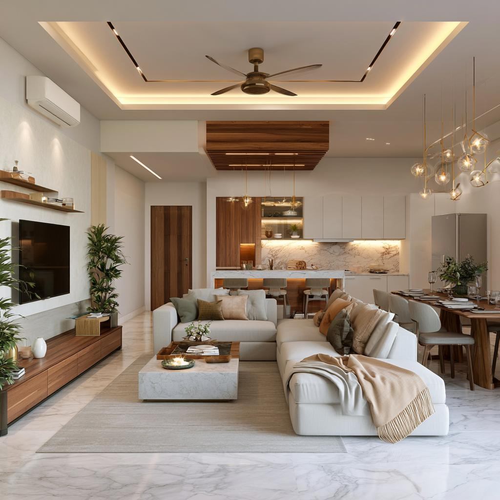 Luxury L-shaped living room marble interior
