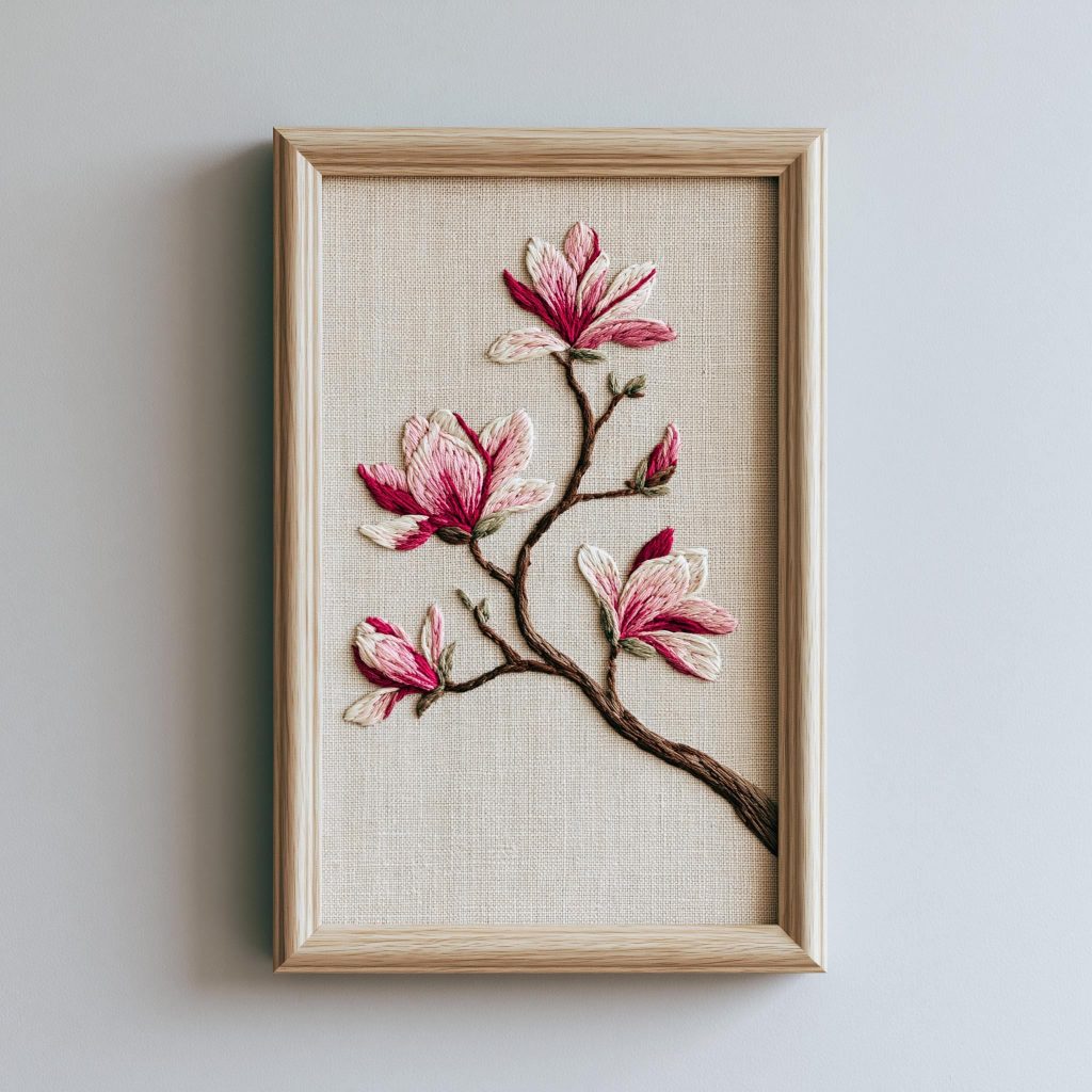  Magnolia bathroom decor floral embroidery artwork
