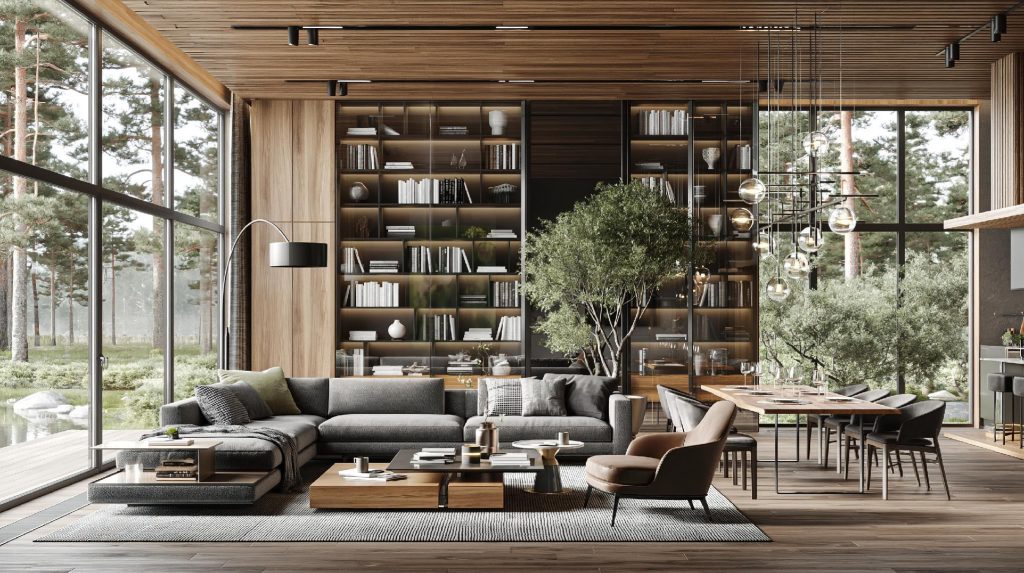 Floor to ceiling modern living room cabinet