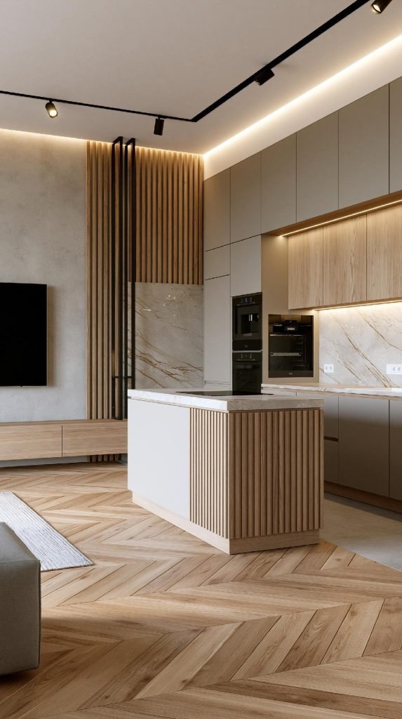 Textured PVC laminate kitchen cupboard