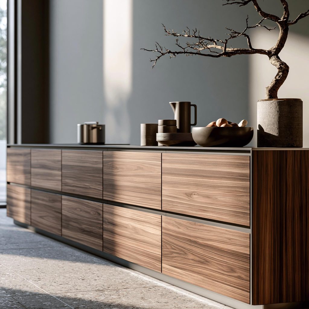 Walnut finish PVC cupboard decor