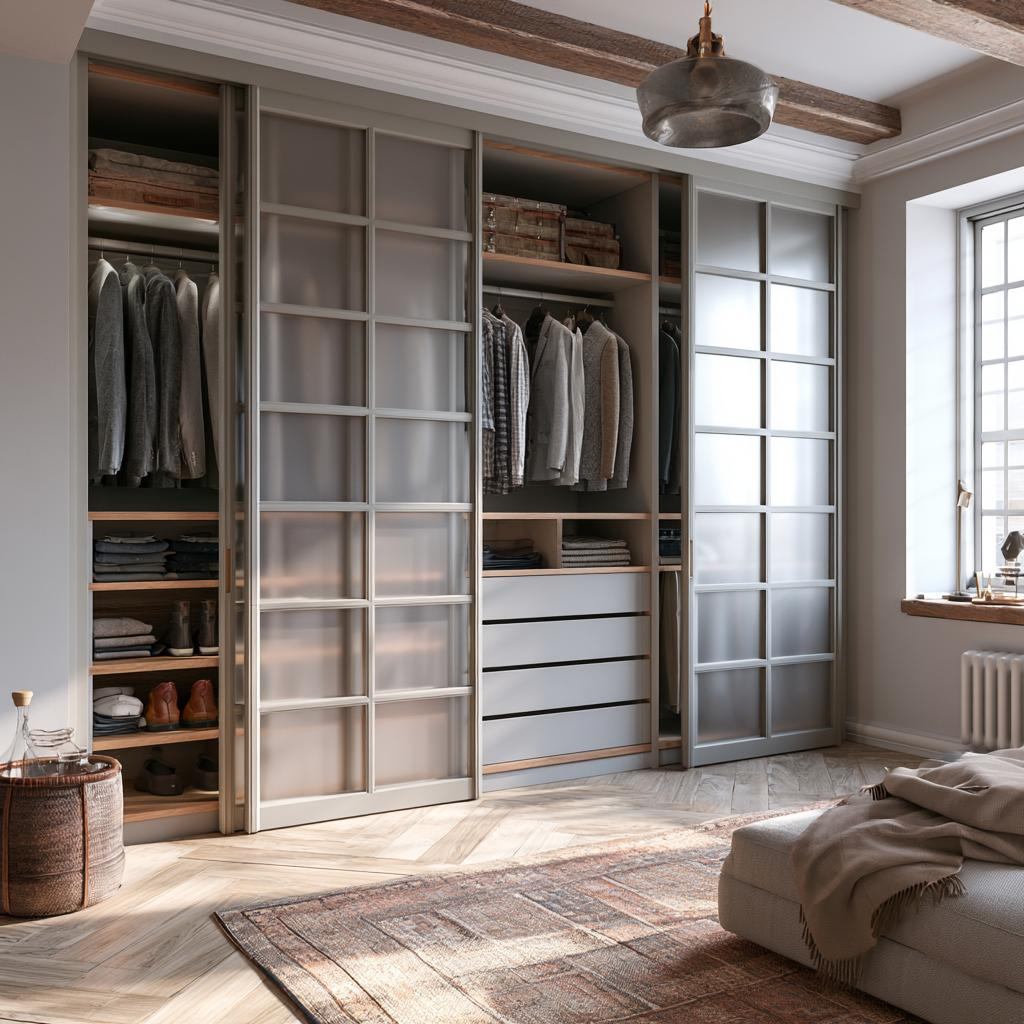 Sliding wall wardrobe design glass panel