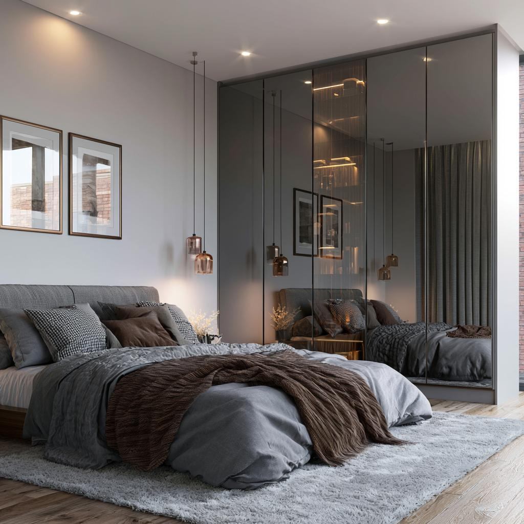  Mirrored wall wardrobe design bedroom