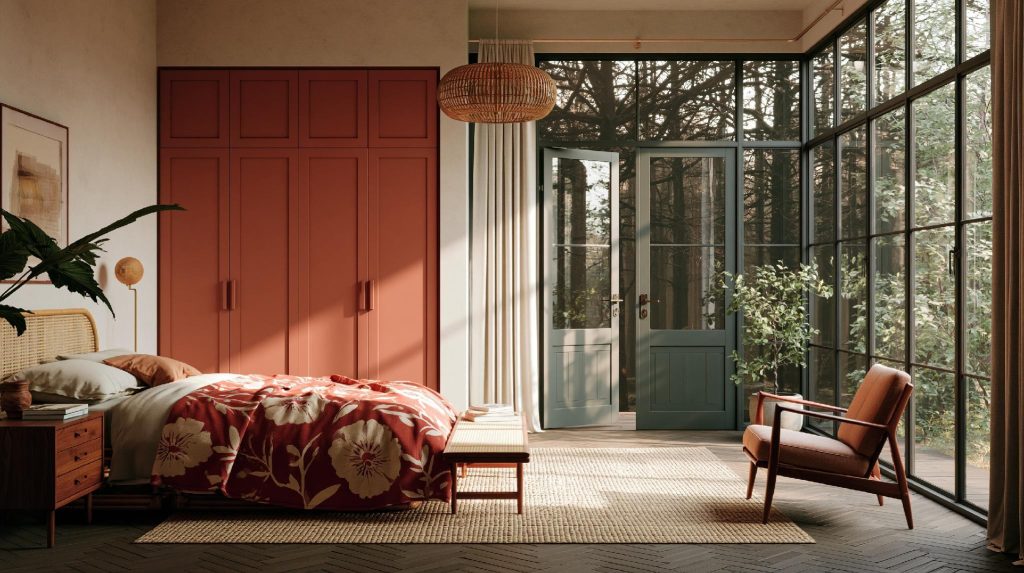 Wall wardrobe design bedroom terracotta