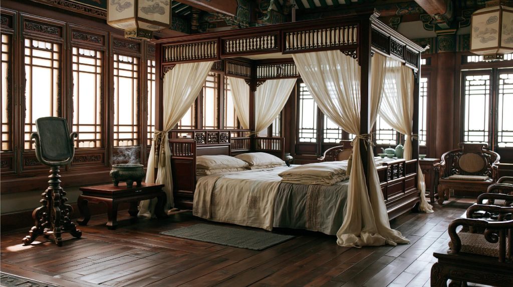 Wooden four poster bed design traditional bedroom