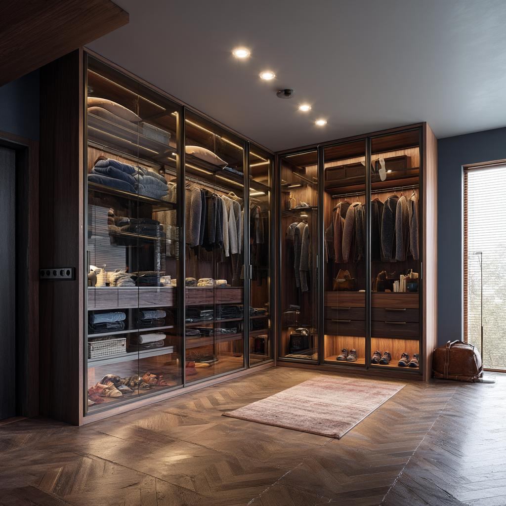 Walk-in wardrobe decoration idea with LED lighting