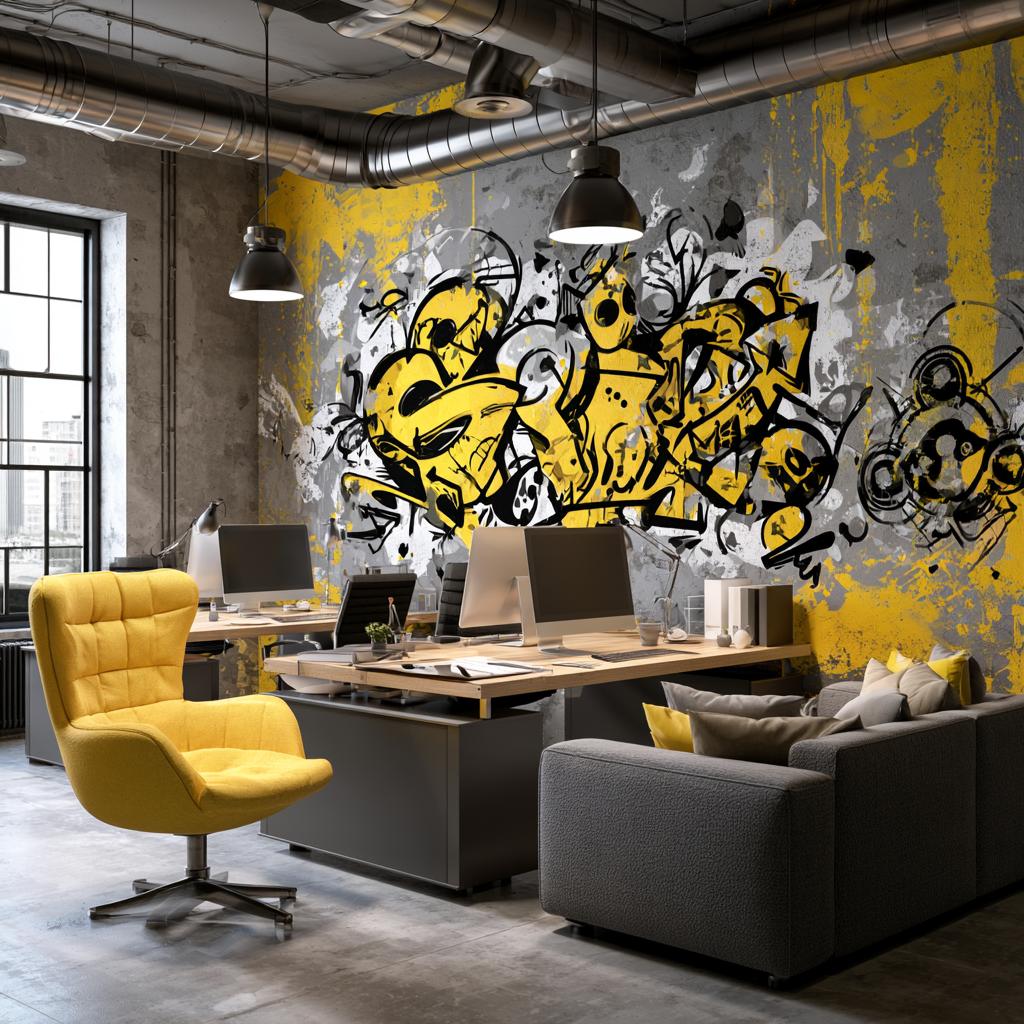Creative office wall decor with graffiti mural