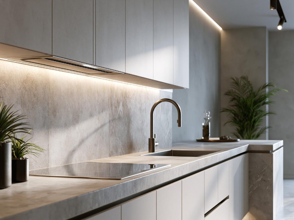 Large format grey kitchen dado tiles