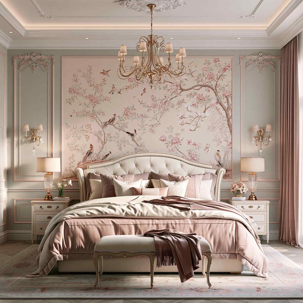  Vintage Victorian bedroom with floral mural